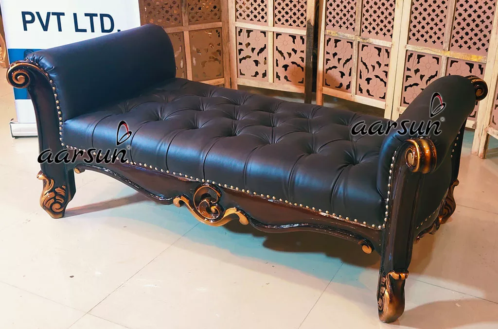 लकड़ी की भूरी चमड़े की सेटटी