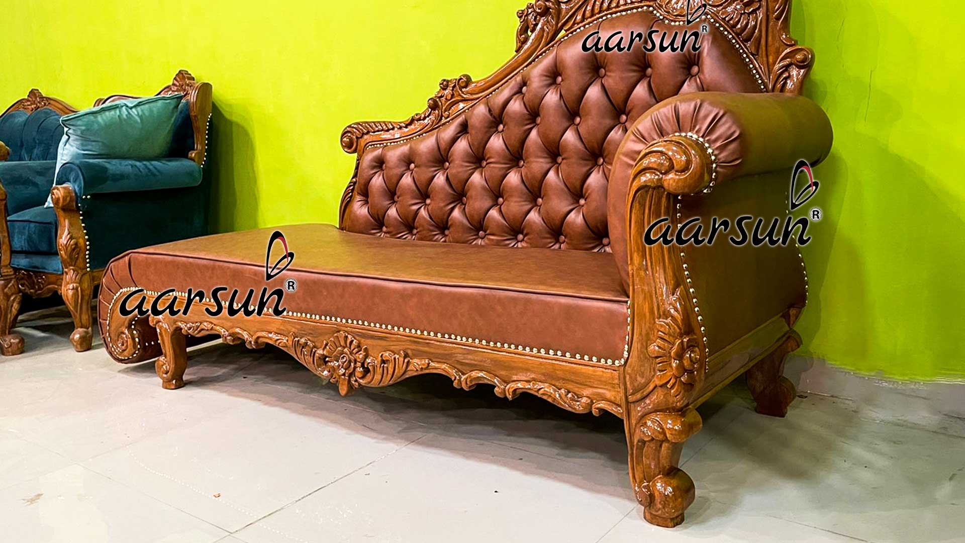 Love seat Style Couch Teak wood view 3