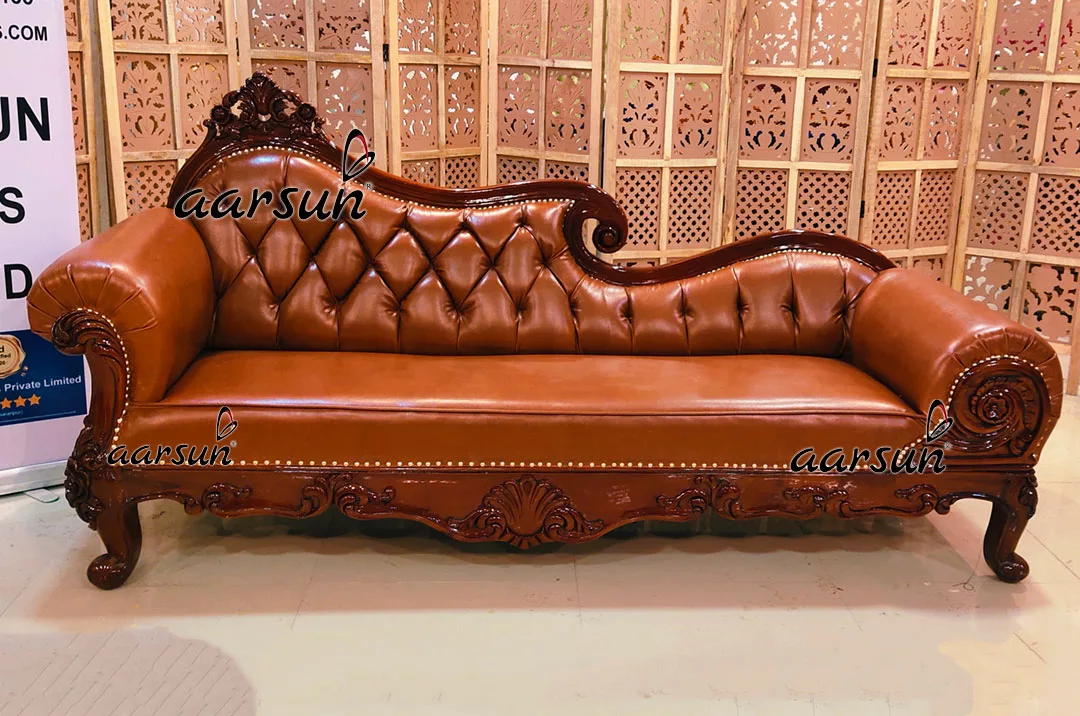 Royal Chester Design Chaise Lounge Carved In Teak Dual Tone Polish View 4