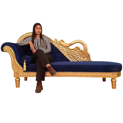 Designer Chaise Lounge In Teak &Amp; Antique Gold Paint