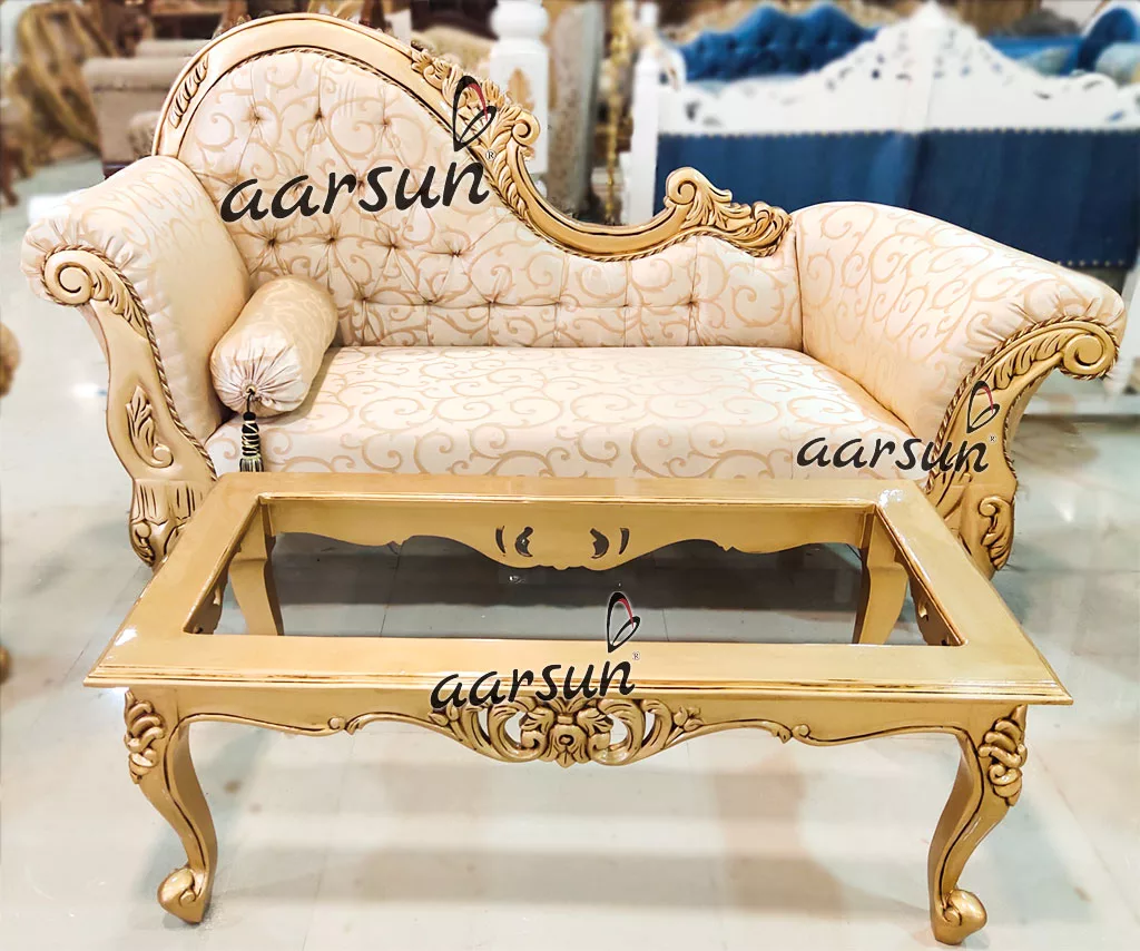 Royal Gold Couch Set In Wood View 3