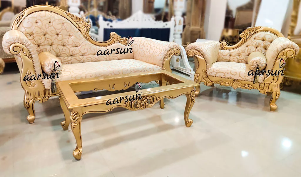 Royal Gold Couch Set In Wood View 4