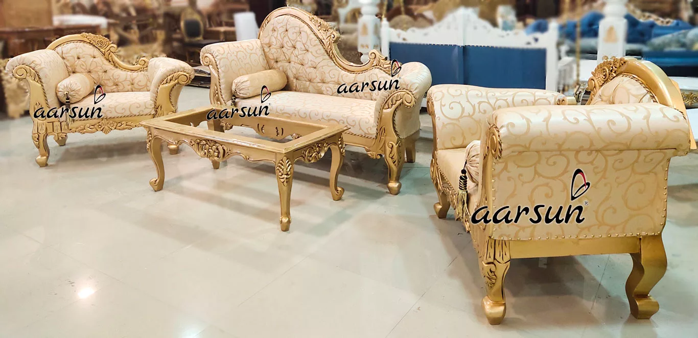 Royal Gold Couch Set In Wood