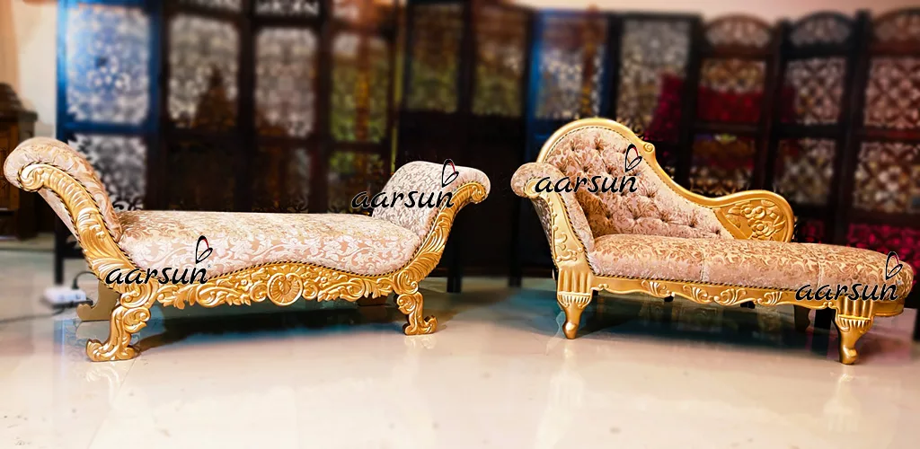 Handcrafted Golden Settee In Teak Wood View 3