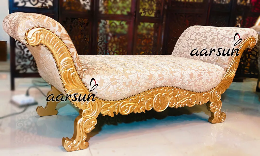 Handcrafted Golden Settee In Teak Wood View 4