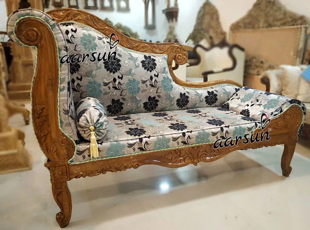 Royal Pearl Blue Couch / Chaise Lounge In Natural Polish View 3