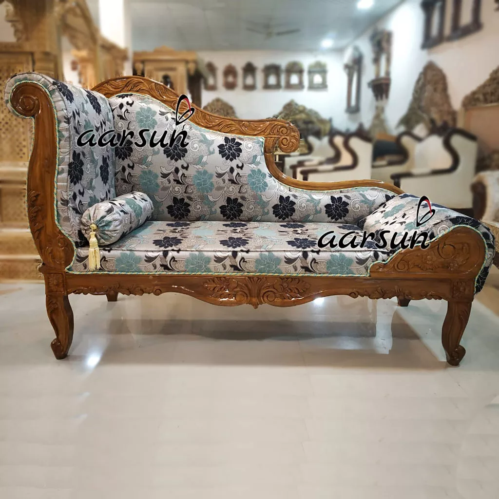 Royal Pearl Blue Couch / Chaise Lounge In Natural Polish View 4