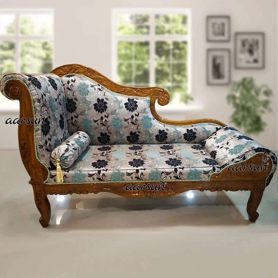 Royal Pearl Blue Couch / Chaise Lounge In Natural Polish