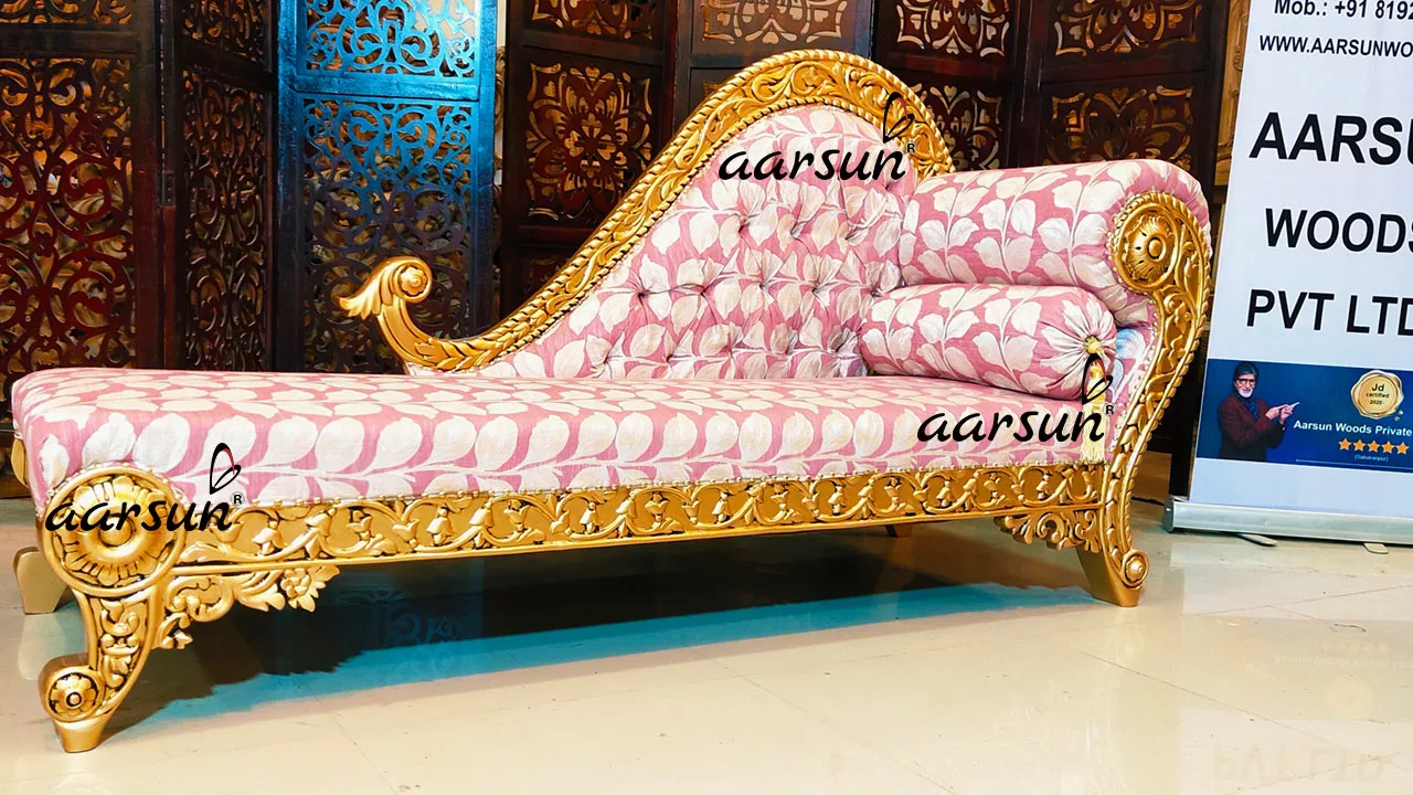 Royal Chaise Lounge In Gold Finish View 3
