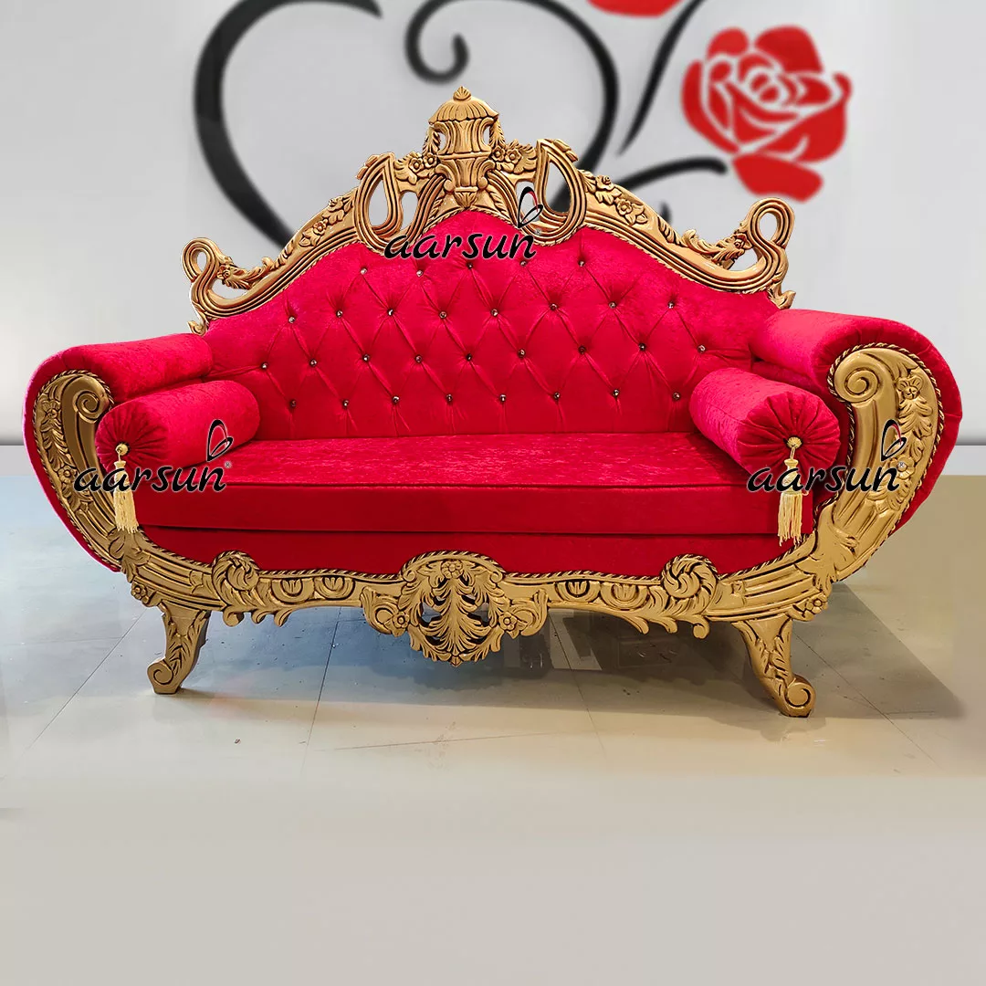 Royal Couch Design in Gold and Red Fabric