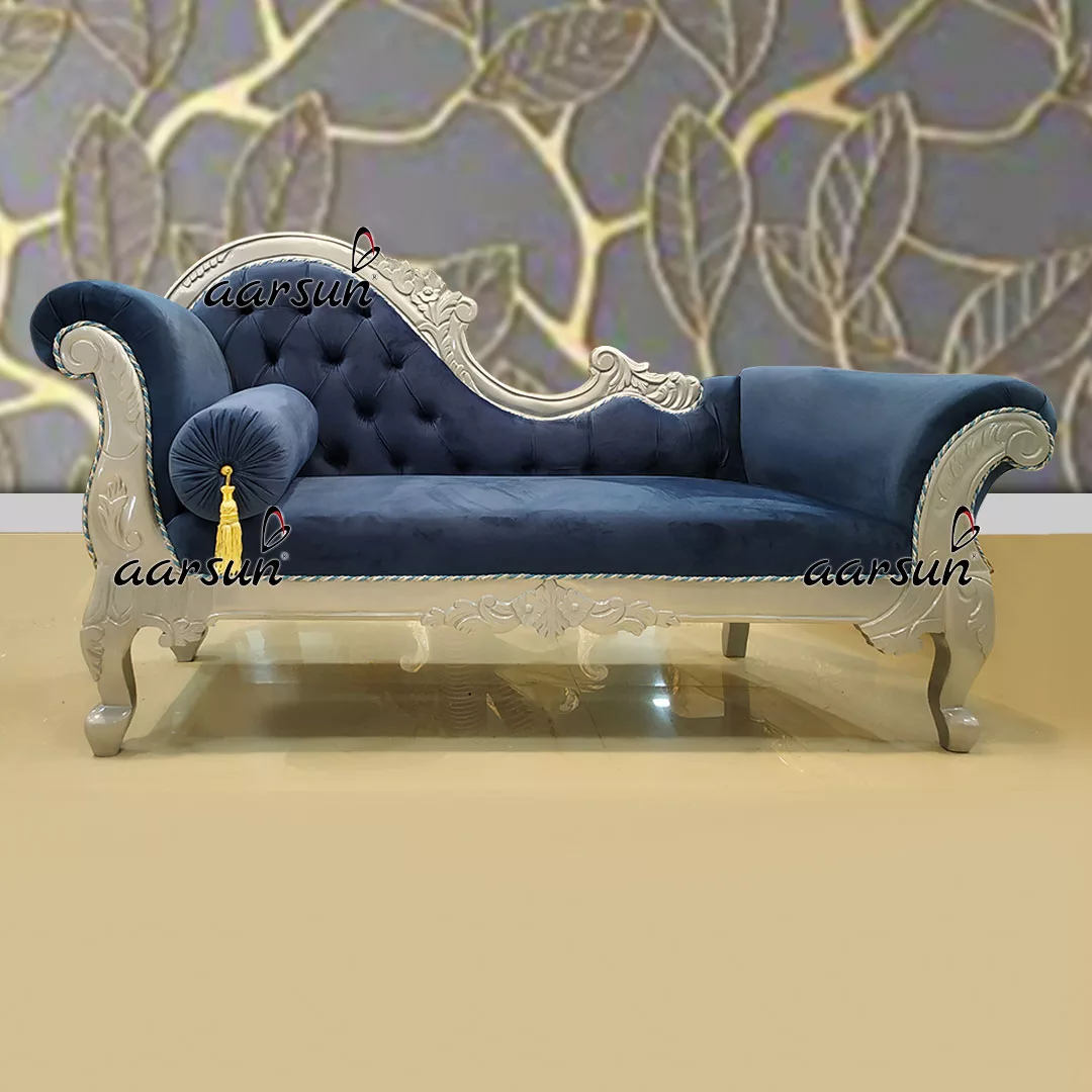 Royal Single End Sofa / Chaise Lounge In Silver Polish