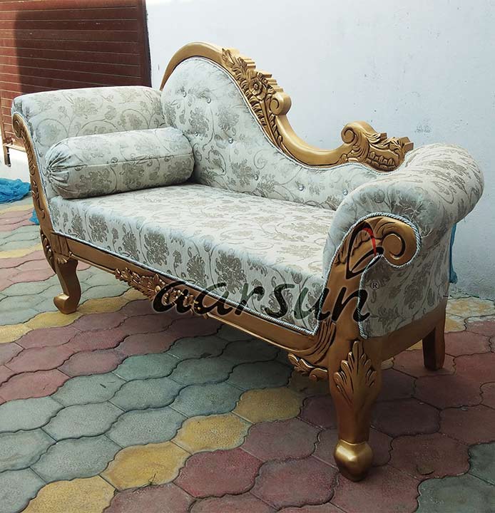 Royal Wooden Chaise Lounge Sofa – Gold Polish View 4