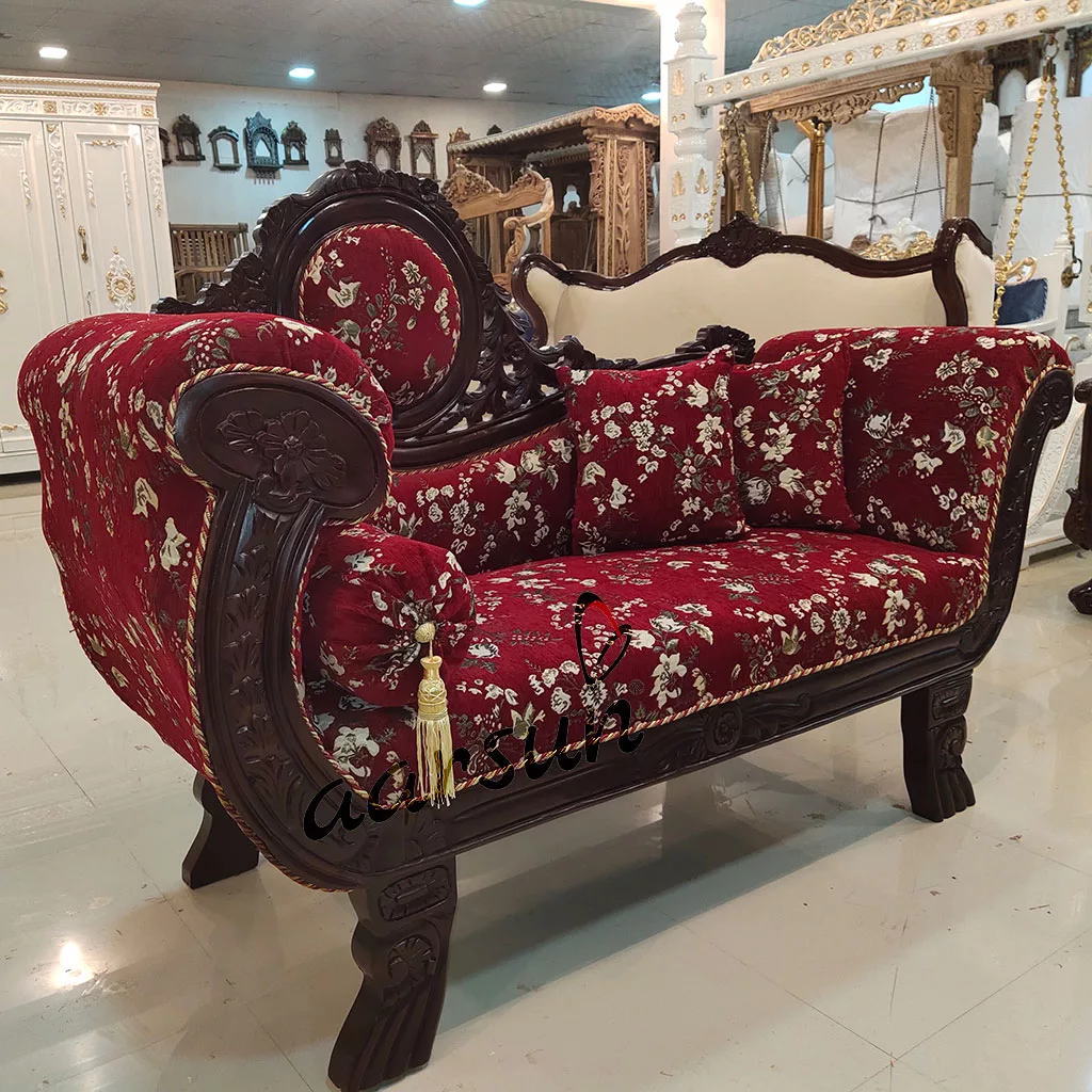 Royal Wooden Couch With Beautiful Floral Carving View 3