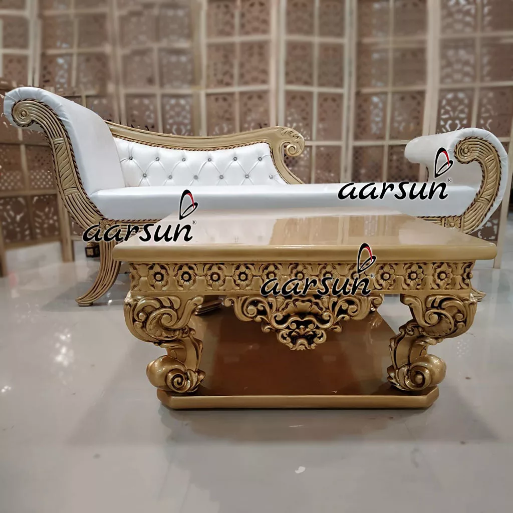 Royal Wooden Marvel Couch In Gold &Amp; White
